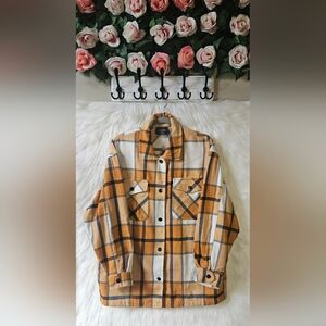 HFX Classic Mustard Plaid Button-Up Jacket